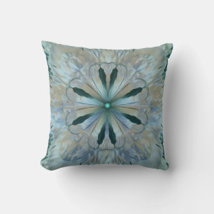 Abstrakt Flower Fractal Teal White Blue Grått Kudde