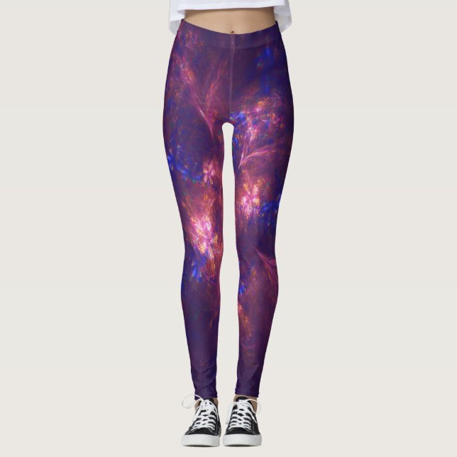 Abstrakt Flower Light Lila and Blue Mönster Mix Leggings (Framsida)