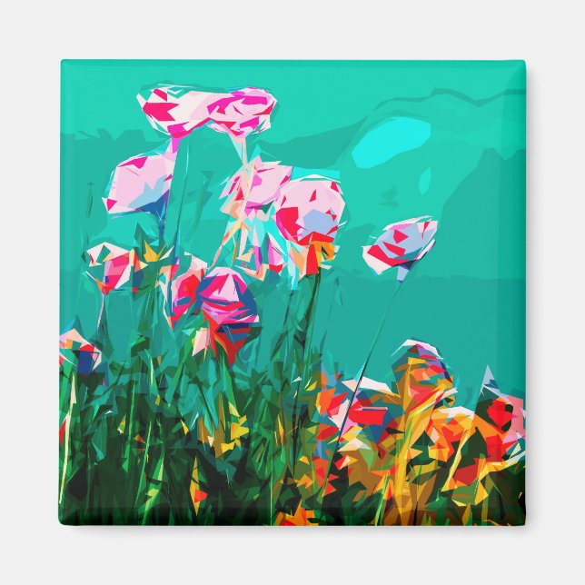 Abstrakt Flower magnet rosa teal orange (Framsidan)