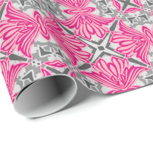 Abstrakt Flower Petals Fuchsia Rosa och Grått Presentpapper