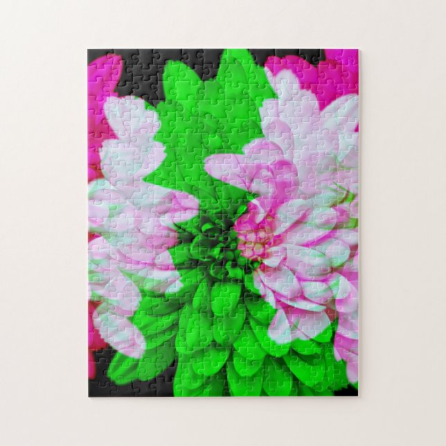 Abstrakt Flower Petals Rosa Lime Green Puzzle Pussel (Vertikal)