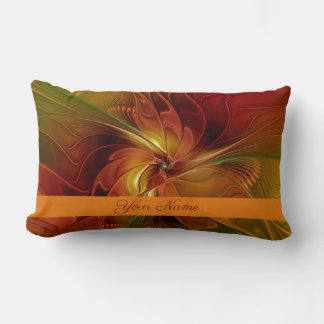 Abstrakt Flower Red Orange Brown Grönt Namn Lumbarkudde