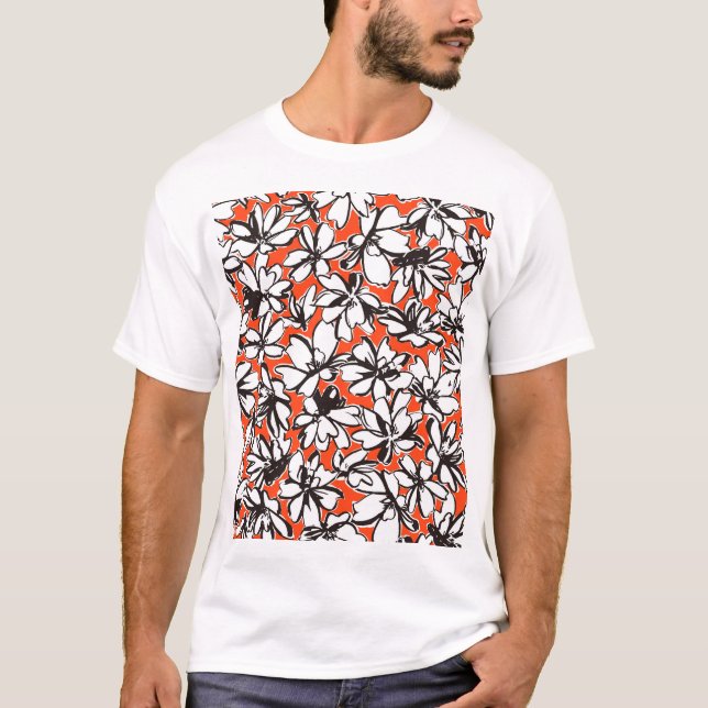 Abstrakt Flower Seamless Mönster Material T Shirt (Framsida)