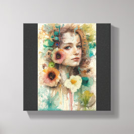 Abstrakt Flower Woman Porträtt Canvastryck