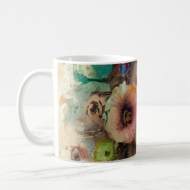 Abstrakt Flower Woman Porträtt Kaffemugg (Vänster)