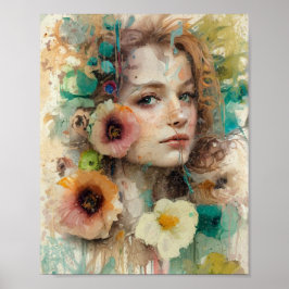 Abstrakt Flower Woman Porträtt Poster