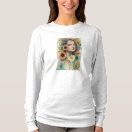 Abstrakt Flower Woman Porträtt T Shirt