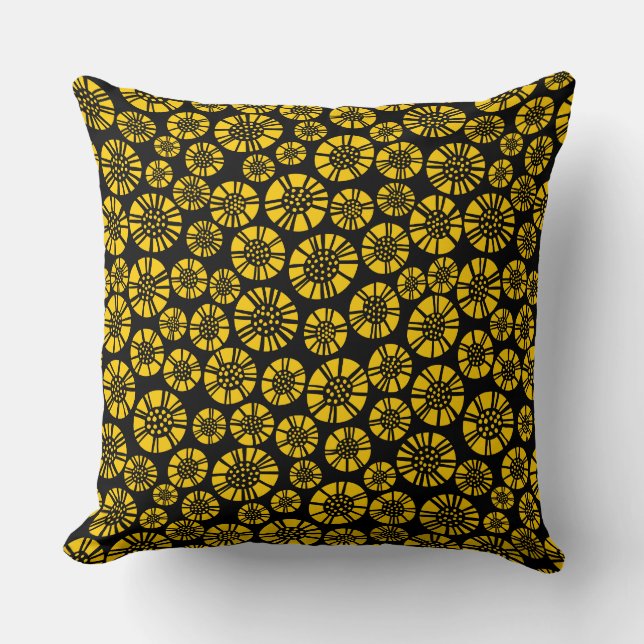 Abstrakt Flowers 031023 - Amber on Black Kudde (Framsida)