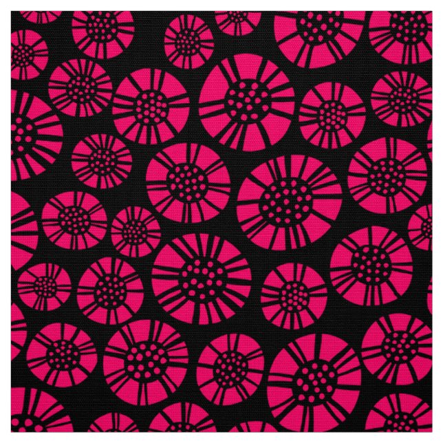Abstrakt Flowers 031023 - Neon Red on Black Tyg (Provkarta)