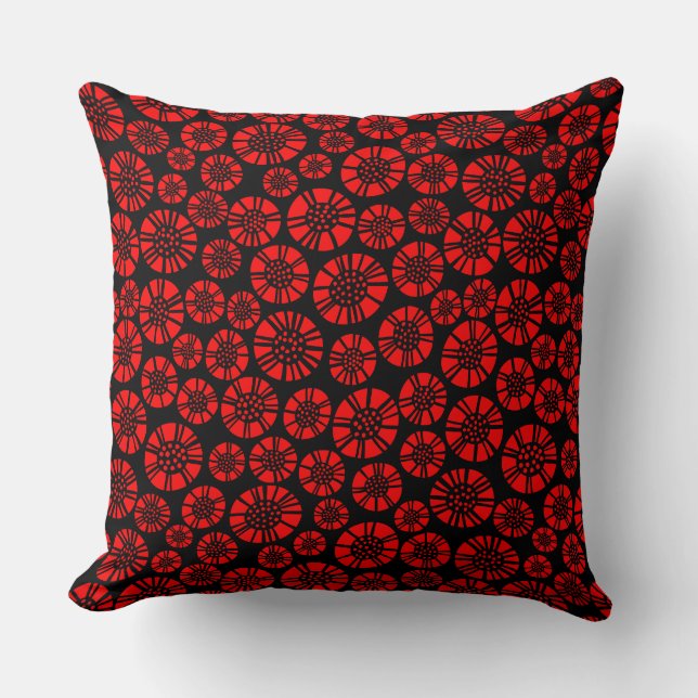 Abstrakt Flowers 031023 - Red on Black Kudde (Framsida)