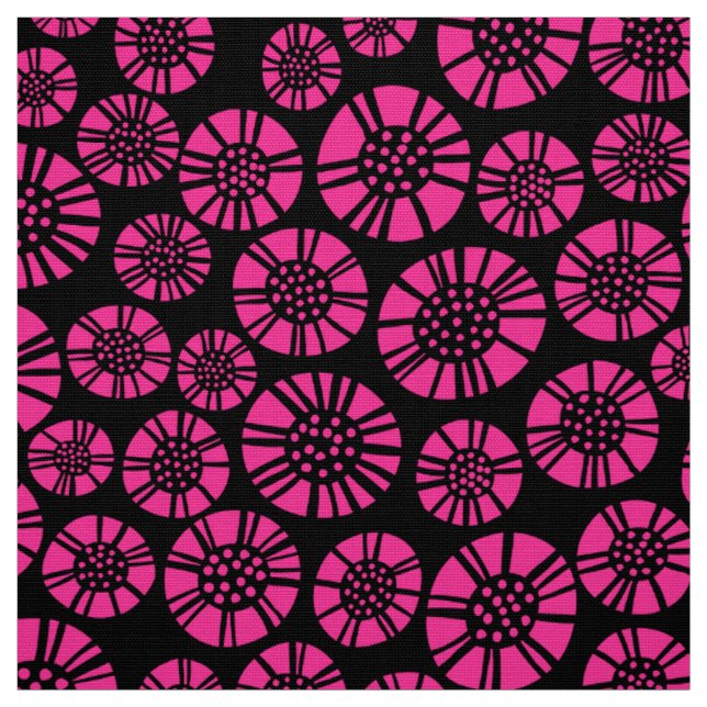 Abstrakt Flowers 031023 - Shock rosa på svart Tyg (Provkarta)