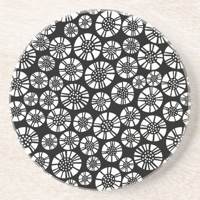 Abstrakt Flowers 031023 - White on Black Underlägg (Framsidan)