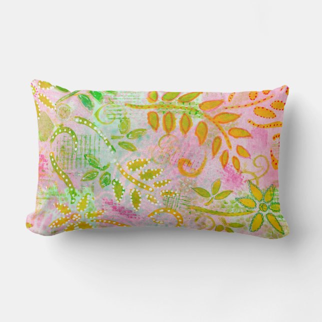 Abstrakt Flowers and Löv Pillow Lumbarkudde (Framsida)