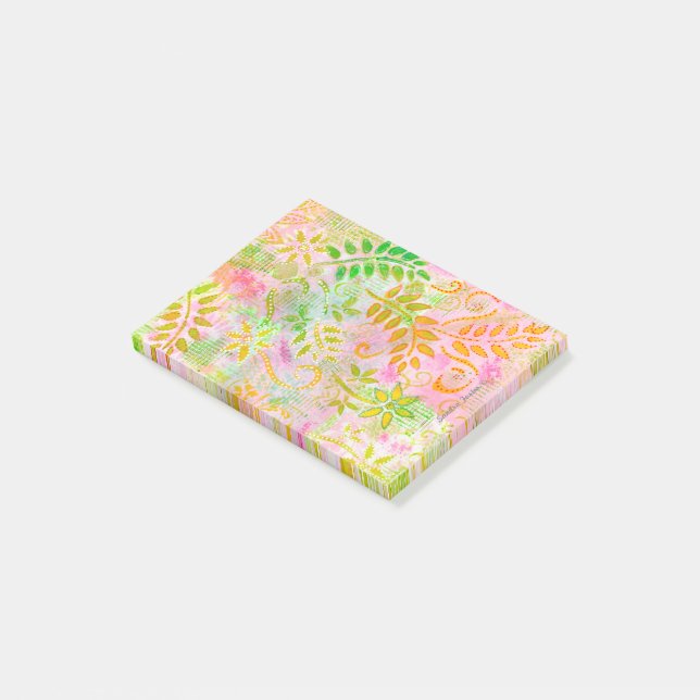 Abstrakt Flowers and Löv Post-it Block (Vinklad)