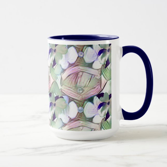 Abstrakt Flowers and Pearls Blue Big Mugg (Höger)