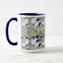 Abstrakt Flowers and Pearls Blue Big Mugg