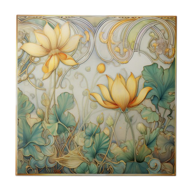 Abstrakt Flowers Art Deco Ceramic Tile Kakelplatta (Framsidan)