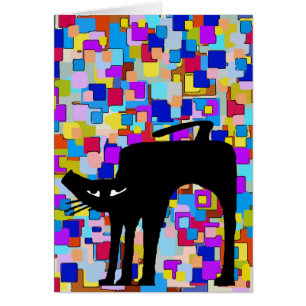 Abstrakt Flowers Black Cat Hälsningskort