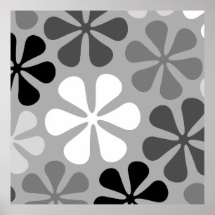 Abstrakt Flowers Black White Grått Poster