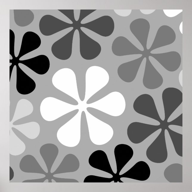 Abstrakt Flowers Black White Grått Poster (Framsidan)