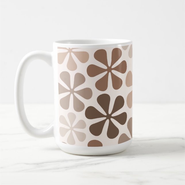 Abstrakt Flowers Brown Taupe Cream Kaffemugg (Vänster)