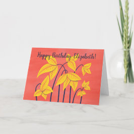 Abstrakt Flowers Coral Gult Blommigt Birthday Kort
