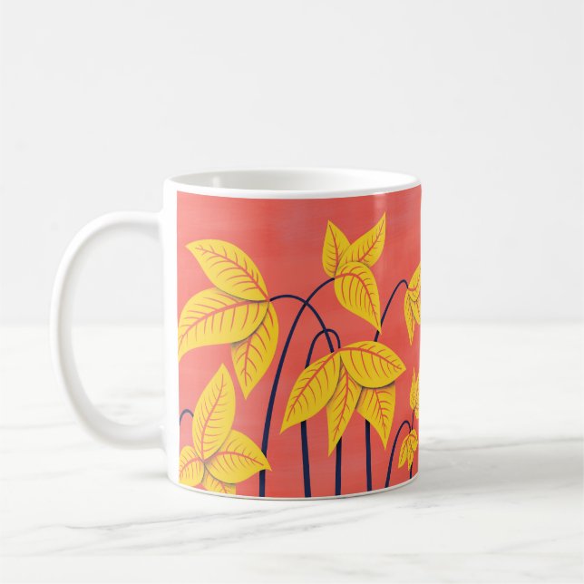 Abstrakt Flowers Coral Gult Blommigt Geometric Art Kaffemugg (Vänster)