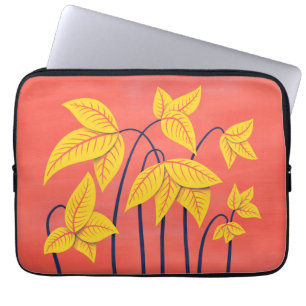 Abstrakt Flowers Coral Gult Blommigt Geometric Art Laptop Fodral