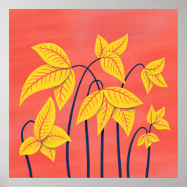 Abstrakt Flowers Coral Gult Blommigt Geometric Art Poster