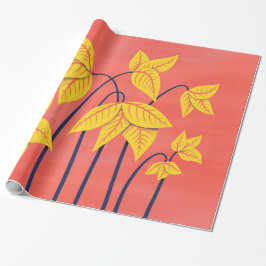 Abstrakt Flowers Coral Gult Blommigt Geometric Art Presentpapper