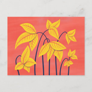 Abstrakt Flowers Coral Gult Blommigt Geometric Art Vykort