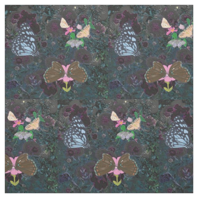 Abstrakt Flowers Fabric, färgat Butterflies Tyg (Provkarta)