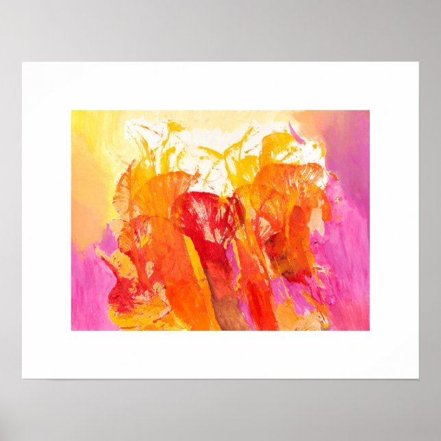 Abstrakt Flowers in Rosa, Tangerine och Guld Poster (Framsidan)