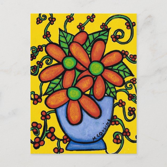 Abstrakt Flowers in Vas Colorful Art Postcard Vykort (Framsida)