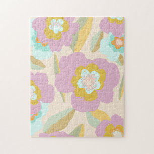 Abstrakt Flowers   Pastel Lilac-Blommönster Pussel