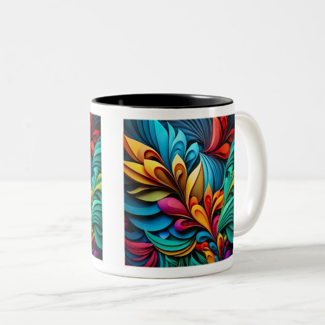 Abstrakt Flowers Two-Tone Mugg, 11 oz Två-Tonad Mugg (Framsida höger)