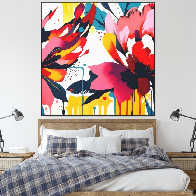 Abstrakt Flowers with White Background - Canvastryck (Insitu (sovrum))