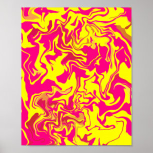 Abstrakt Fluid Art med Gult och Rosa Swirls Poster