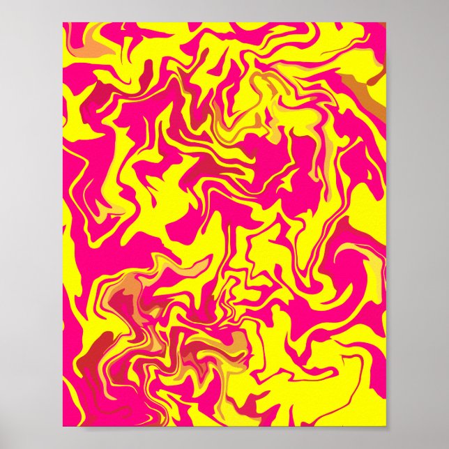 Abstrakt Fluid Art med Gult och Rosa Swirls Poster (Framsidan)