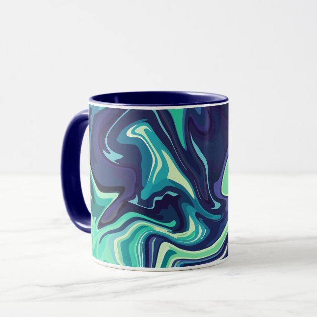 Abstrakt Fluid Art med marin och skalv Mugg (Framsida vänster)
