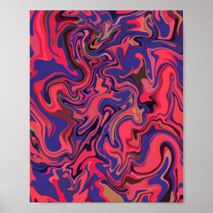 Abstrakt Fluid Art med rött och djupblått Poster