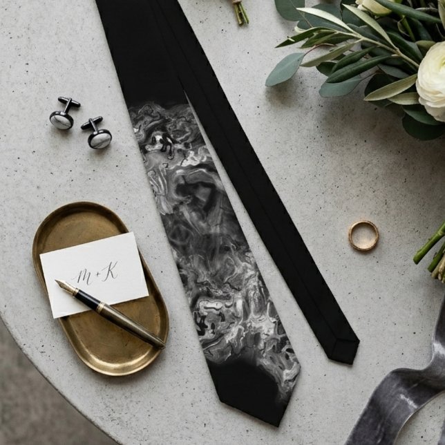 Abstrakt fluid konst monokrom svart slips (A stunning tie for him, perfect for a wedding celebration or anniversary.)