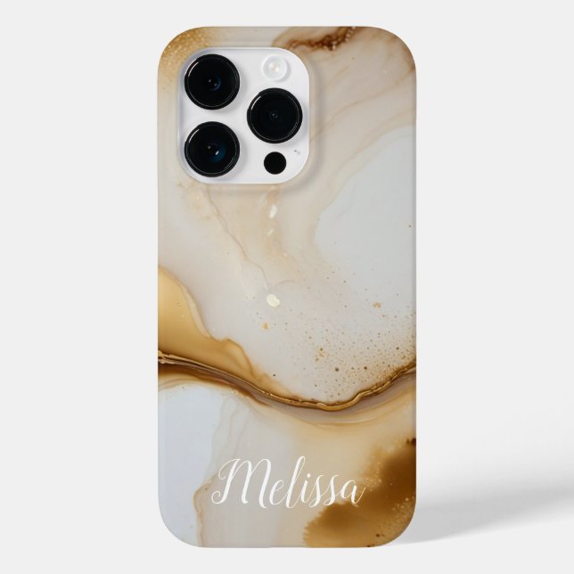 Abstrakt Fluid Navy Beige Guld personalize namn (Baksida)