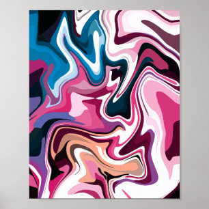 Abstrakt Fluid Swirl Art i Rosa, vit och blå Poster