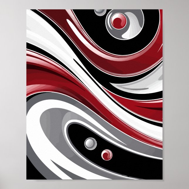 Abstrakt Fluid Swirl i Red, Black & White Tones Poster (Framsidan)