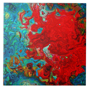 Abstrakt Fluid Swirls Blue, Grönt och röd Kakelplatta