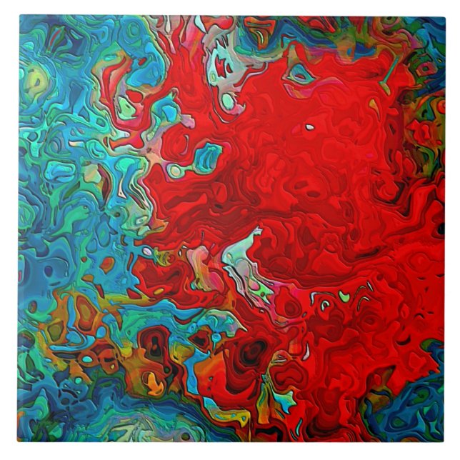 Abstrakt Fluid Swirls Blue, Grönt och röd Kakelplatta (Framsidan)