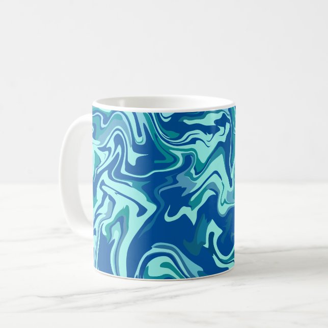 Abstrakt Fluid Wave Art med Blue & Teal Swirls Kaffemugg (Framsida vänster)
