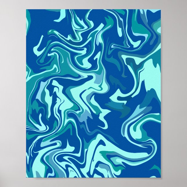 Abstrakt Fluid Wave Art med Blue & Teal Swirls Poster (Framsidan)