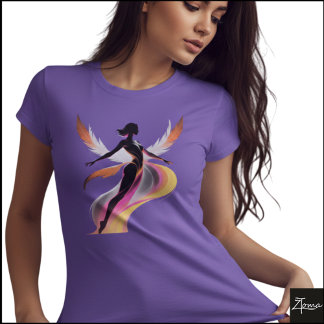 Abstrakt flygande kvinna neonflöde siluett t shirt